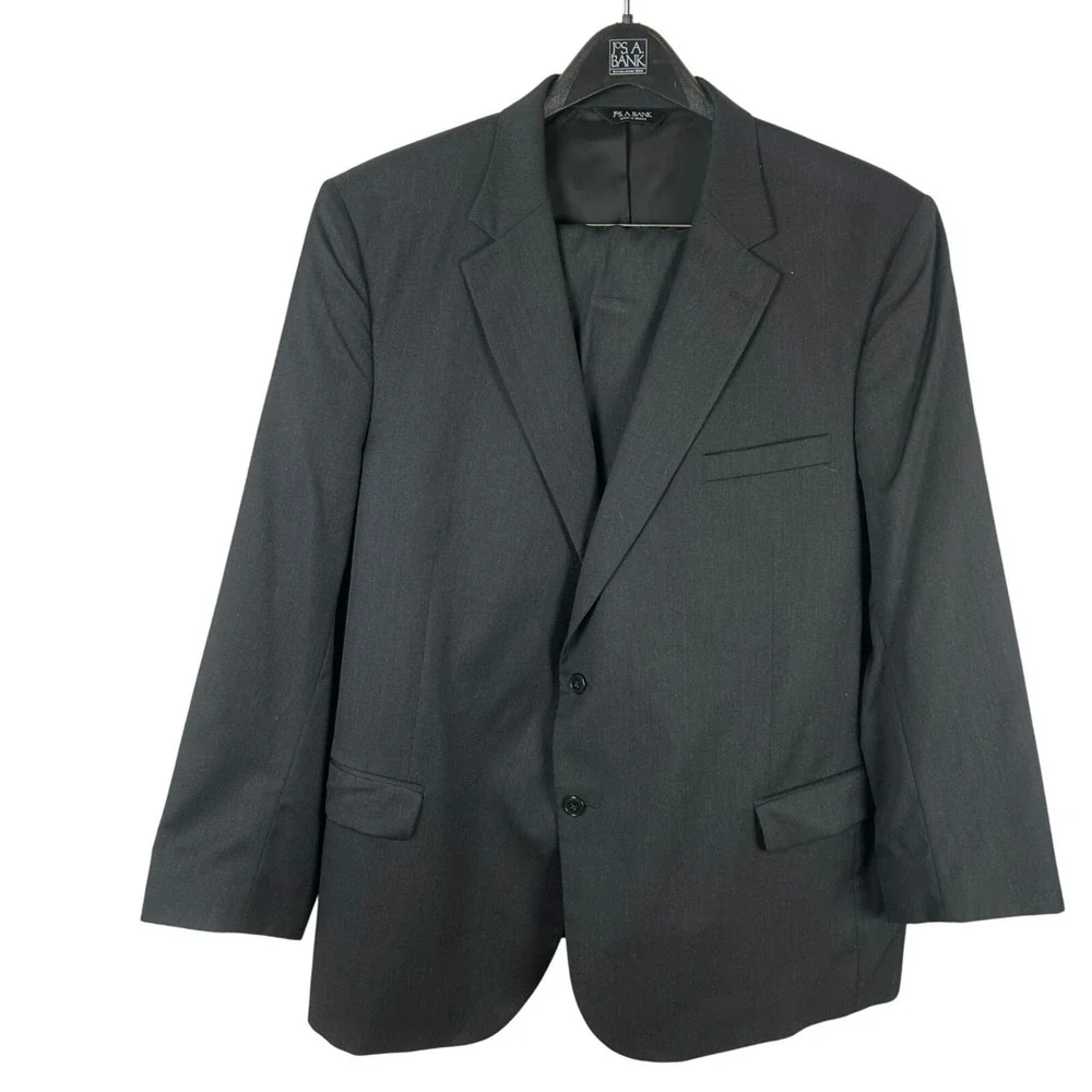 Jos. A. Bank 2 Piece Suit Men‎ 50R 42x26 Charcoal Gray 100% Wool Traveler's Work